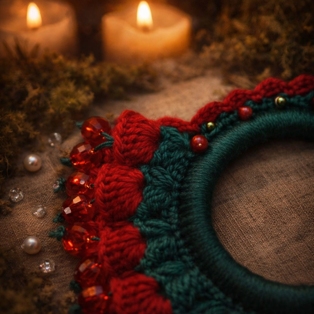 Bright Red Crochet Hair Cuff with Wooden Stick