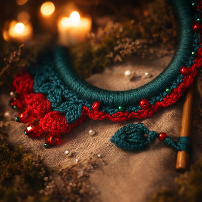 Bright Red Crochet Hair Cuff with Wooden Stick