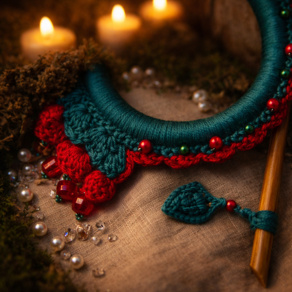 Bright Red Crochet Hair Cuff with Wooden Stick
