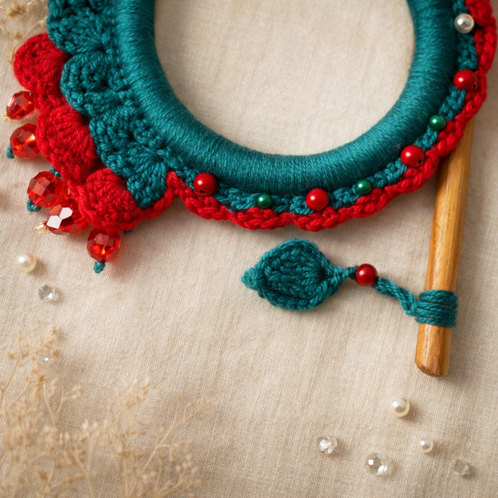 Bright Red Crochet Hair Cuff with Wooden Stick