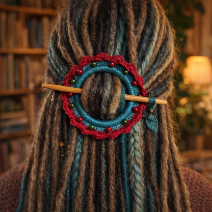 Burgundy Crochet Hair Cuff with Wooden Stick 