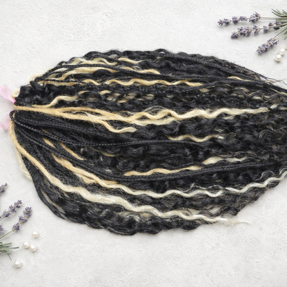 Black & Wheat Blonde Loose Curly Set – Double Ended Braids with Boho Texture