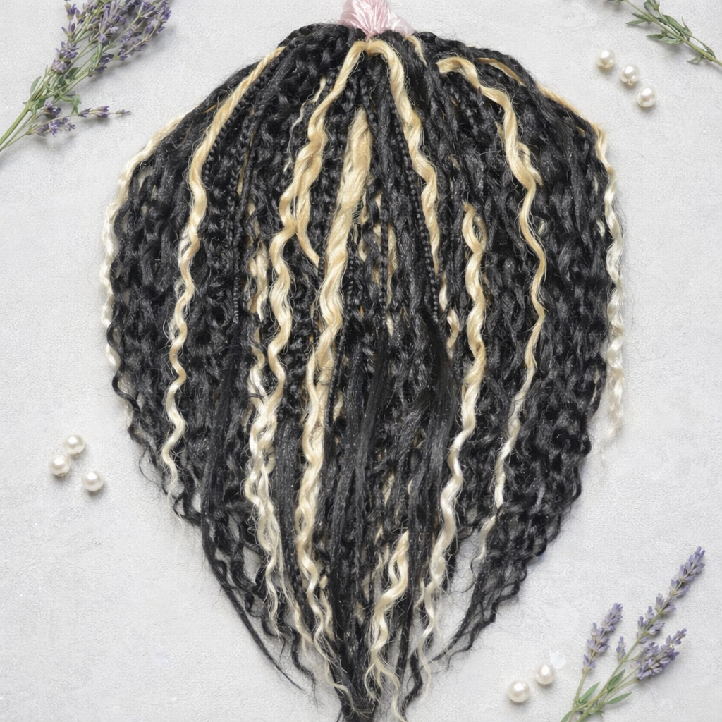Black & Wheat Blonde Loose Curly Set – Double Ended Braids with Boho Texture