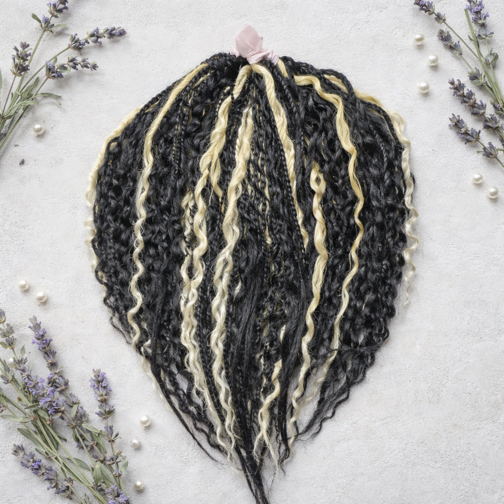 Black & Wheat Blonde Loose Curly Set – Double Ended Braids with Boho Texture