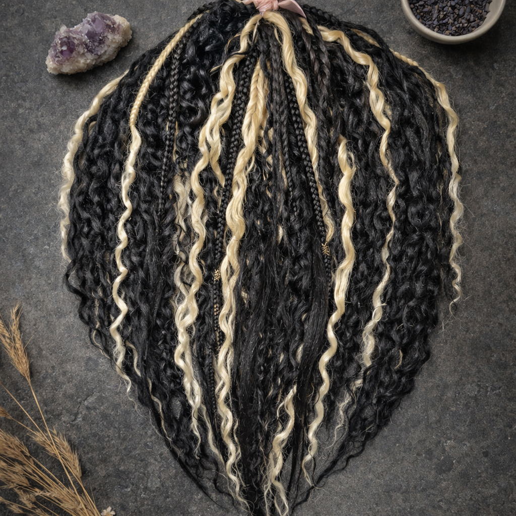 Black & Wheat Blonde Loose Curly Set – Double Ended Braids with Boho Texture