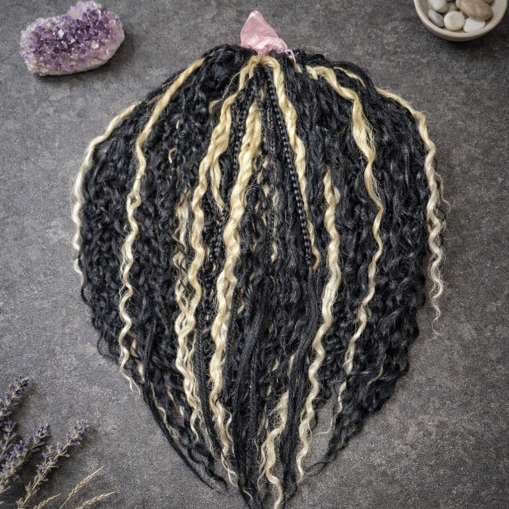 Black & Wheat Blonde Loose Curly Set – Double Ended Braids with Boho Texture