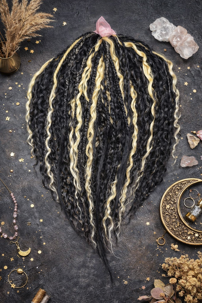 Black & Wheat Blonde Loose Curly Set – Double Ended Braids with Boho Texture