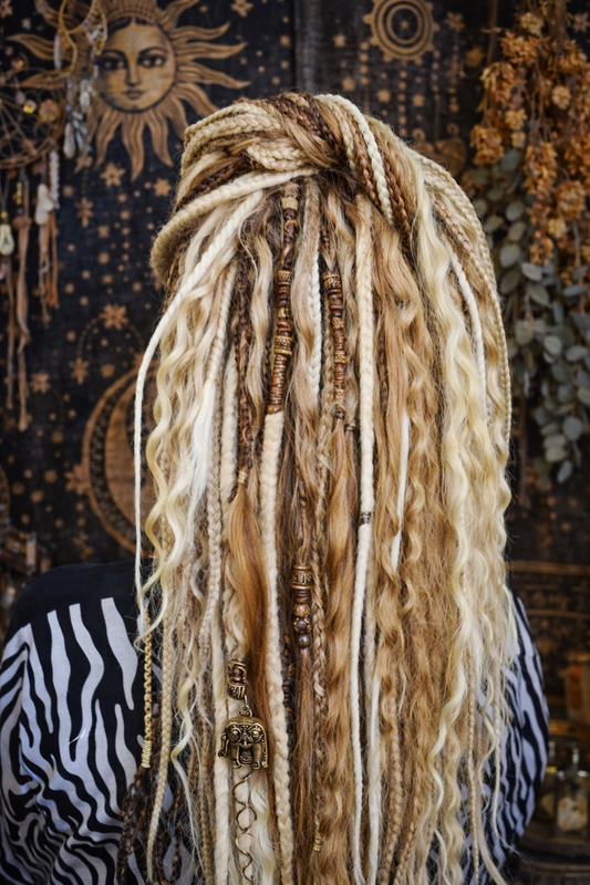 Boho Chic Dirty and Dark Blond Double Ended Synthetic Dreads - Versatile Dreadlock Extensions with loose curls