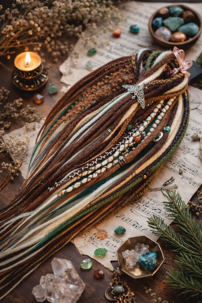 Forest Dreadlock Extensions Brown Blonde Green – Boho Fake Dreads and Braids Set