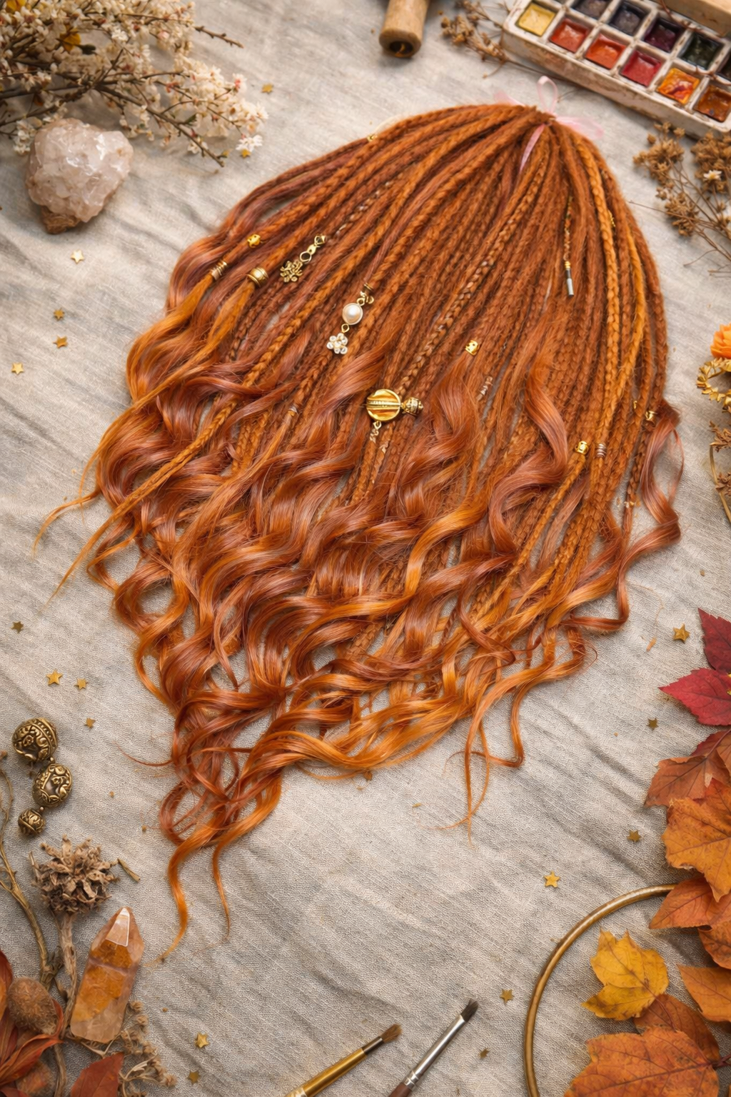 Copper Auburn DE Boho Fake Dreads with Brushable Curls – NOT Orange