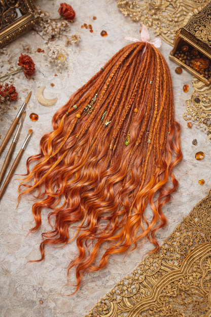 Copper Auburn DE Boho Fake Dreads with Brushable Curls – NOT Orange