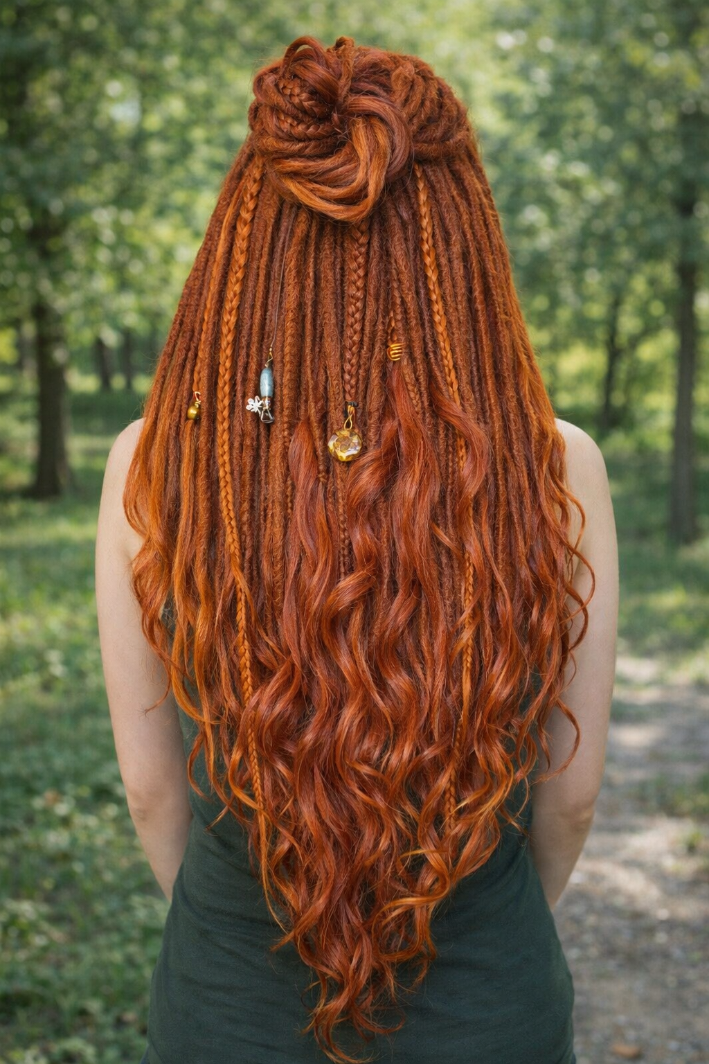 Copper Auburn DE Boho Fake Dreads with Brushable Curls – NOT Orange