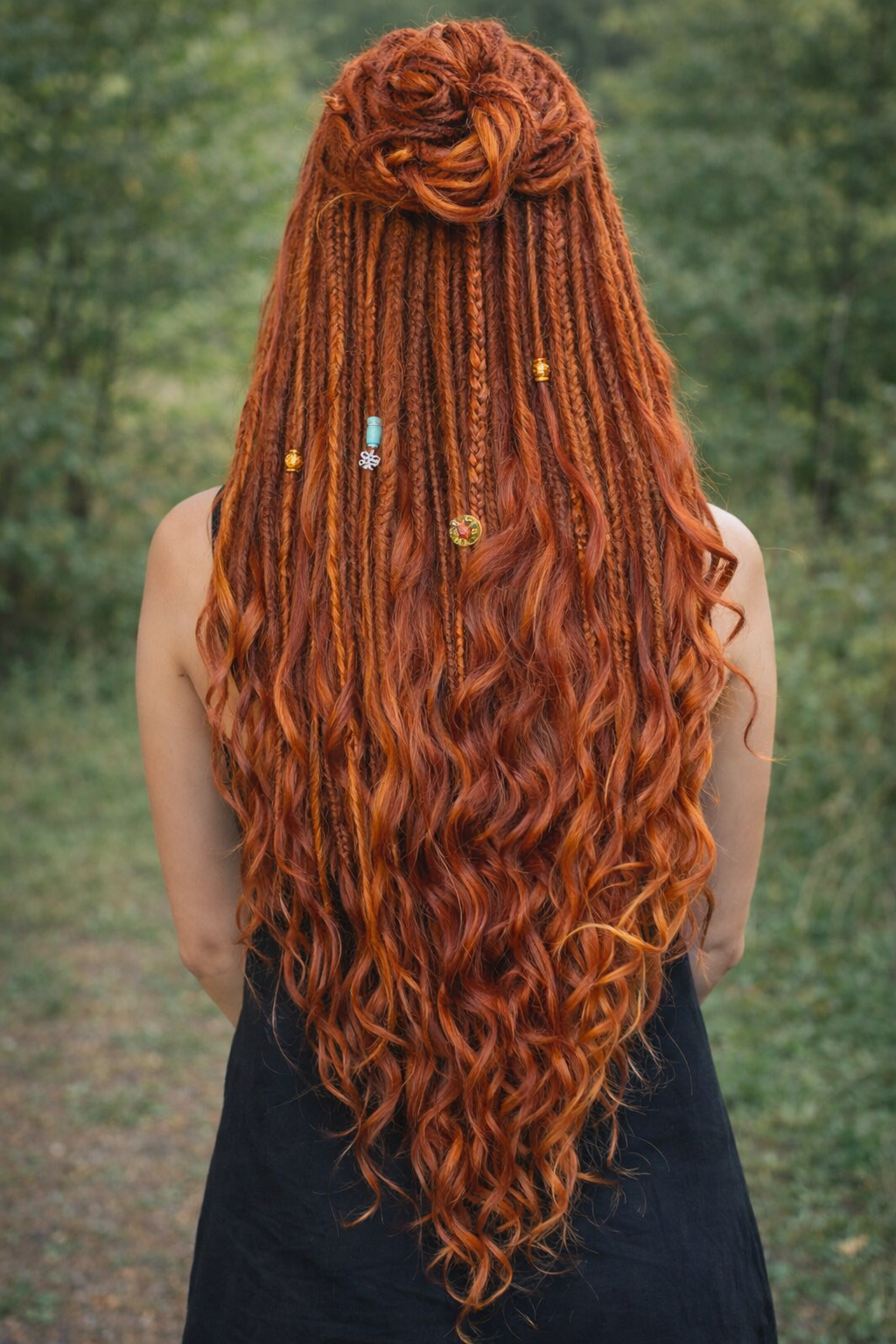 Copper Auburn DE Boho Fake Dreads with Brushable Curls – NOT Orange