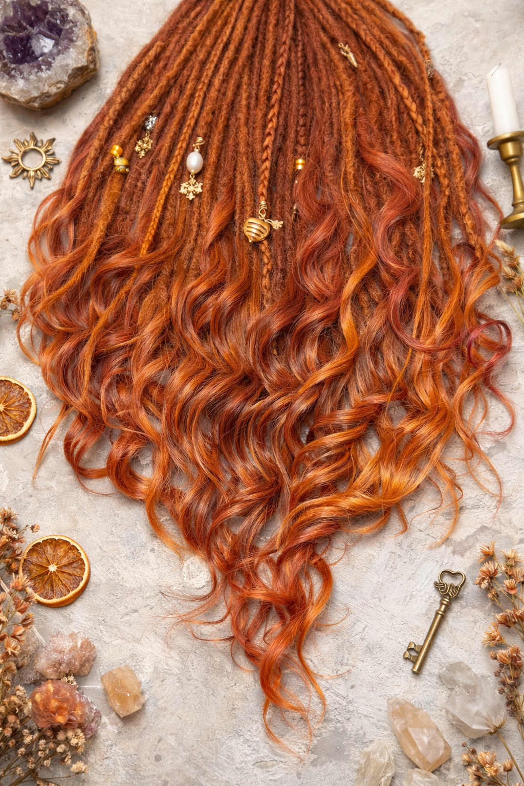 Copper Auburn DE Boho Fake Dreads with Brushable Curls – NOT Orange