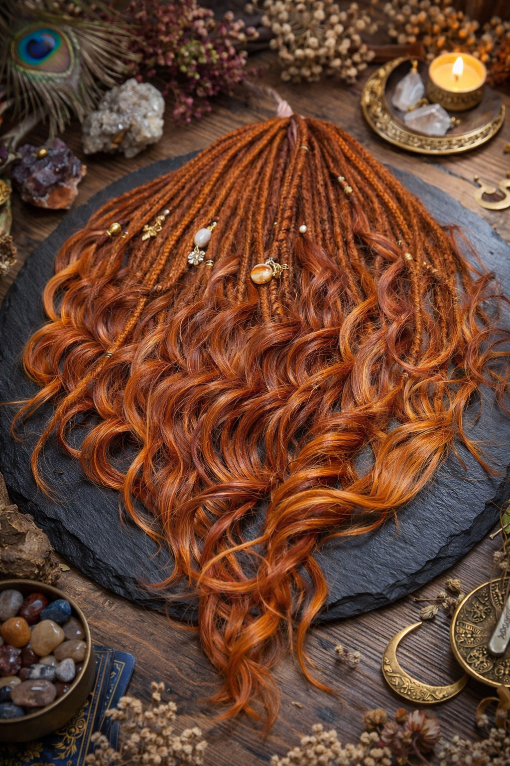 Copper Auburn DE Boho Fake Dreads with Brushable Curls – NOT Orange