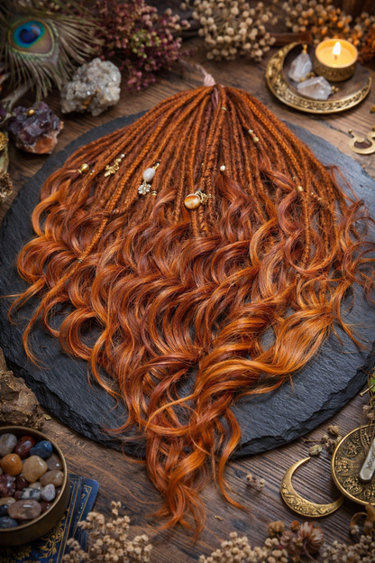 Copper Auburn DE Boho Fake Dreads with Brushable Curls – NOT Orange