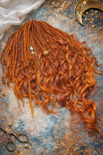 Copper Auburn DE Boho Fake Dreads with Brushable Curls – NOT Orange