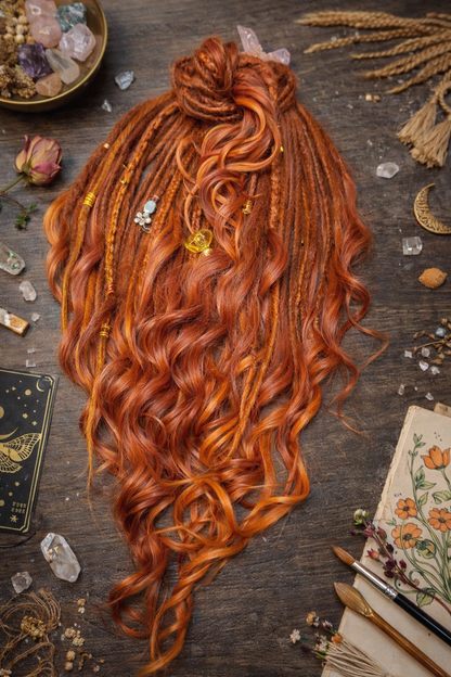 Copper Auburn DE Boho Fake Dreads with Brushable Curls – NOT Orange