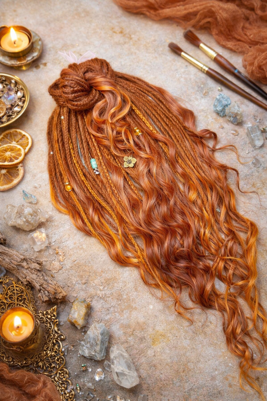 Copper Auburn DE Boho Fake Dreads with Brushable Curls – NOT Orange