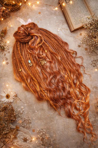 Copper Auburn DE Boho Fake Dreads with Brushable Curls – NOT Orange