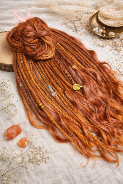 Copper Auburn DE Boho Fake Dreads with Brushable Curls – NOT Orange