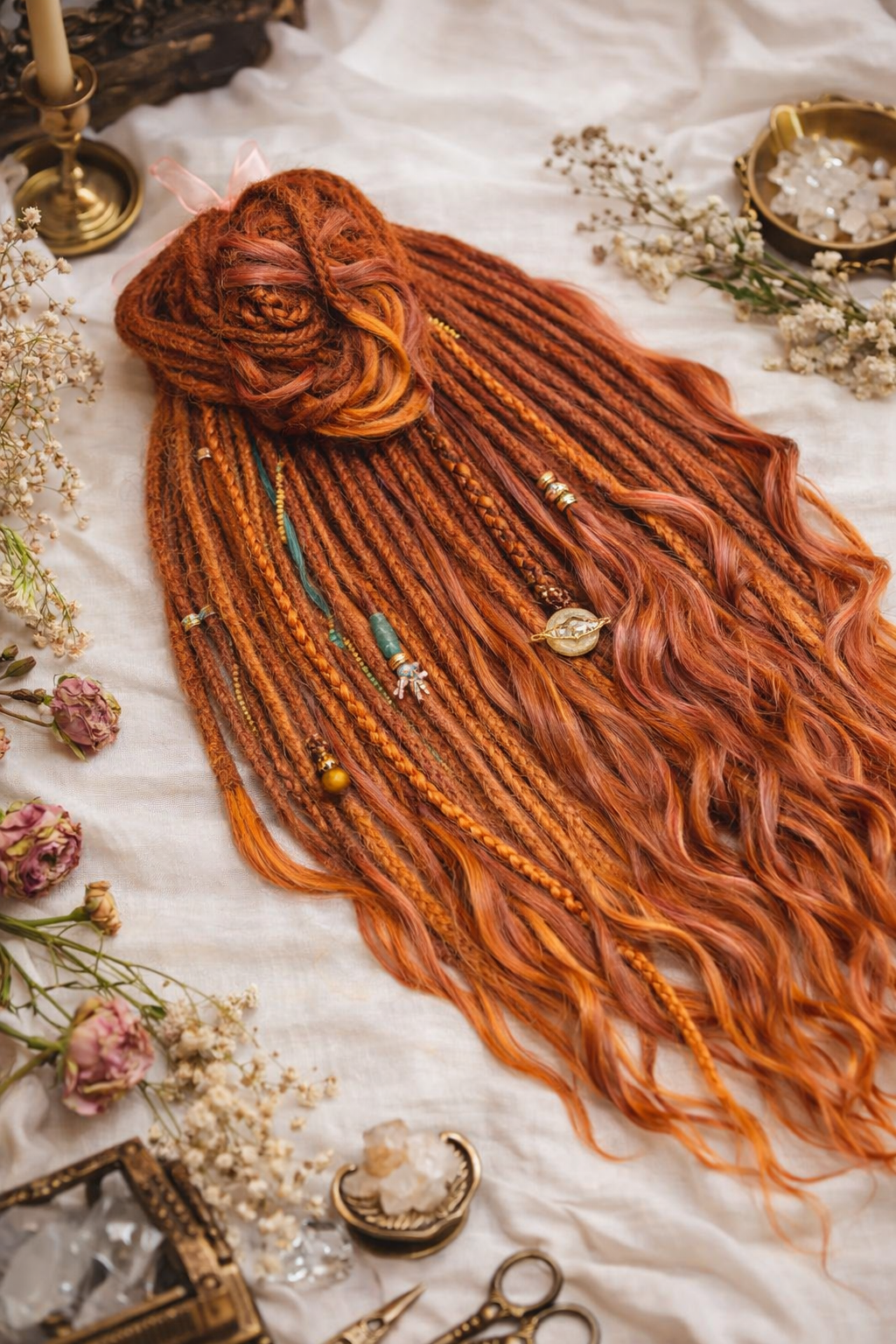 Copper Auburn DE Boho Fake Dreads with Brushable Curls – NOT Orange