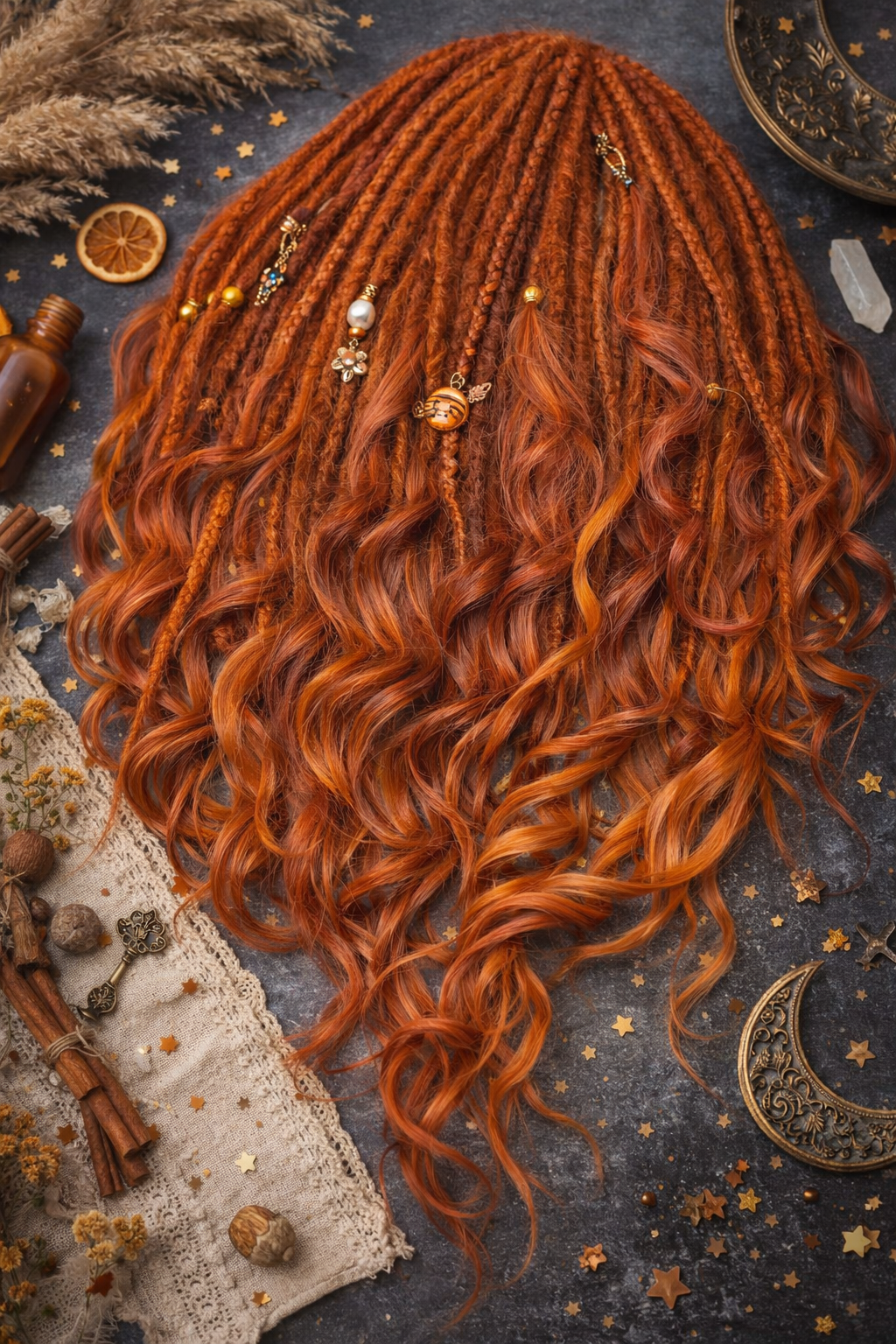 Copper Auburn DE Boho Fake Dreads with Brushable Curls – NOT Orange