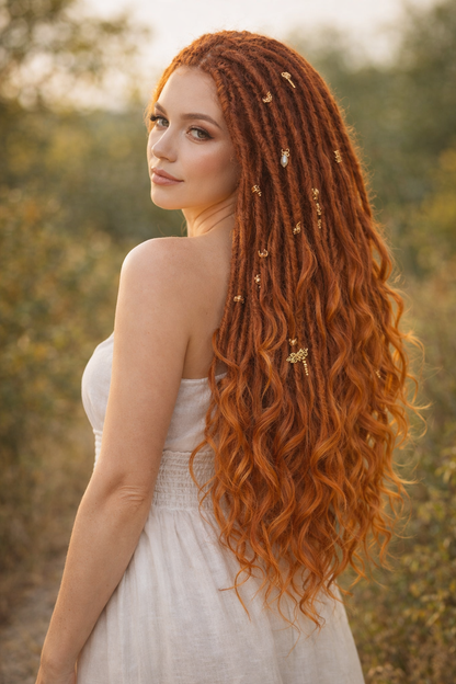 Copper Auburn DE Boho Fake Dreads with Brushable Curls – NOT Orange