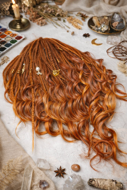 Copper Auburn DE Boho Fake Dreads with Brushable Curls – NOT Orange