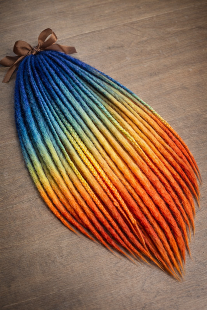 Boho Dreads Blue Orange Ombre | Fake Dreads Extensions 50–60 cm