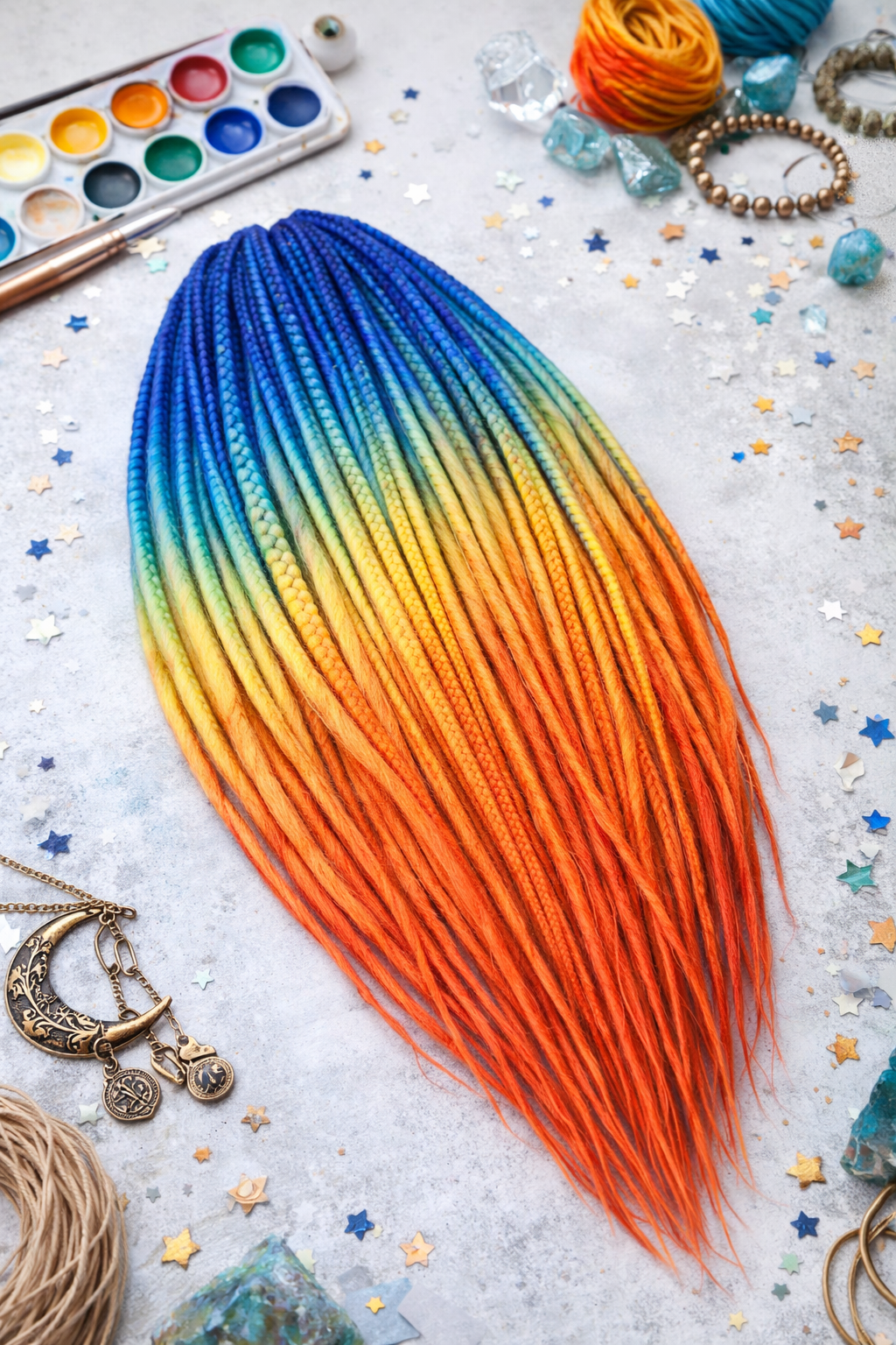 Boho Dreads Blue Orange Ombre | Fake Dreads Extensions 50–60 cm