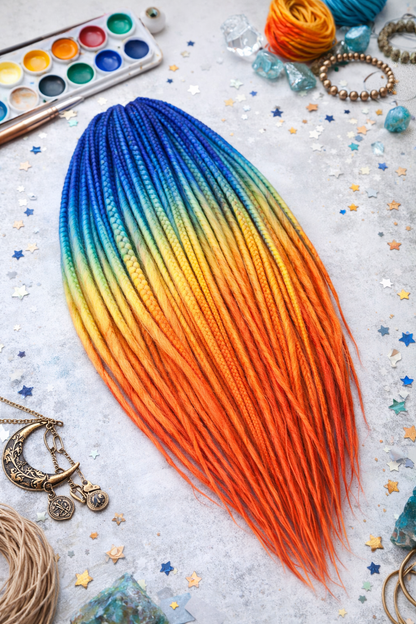 Boho Dreads Blue Orange Ombre | Fake Dreads Extensions 50–60 cm