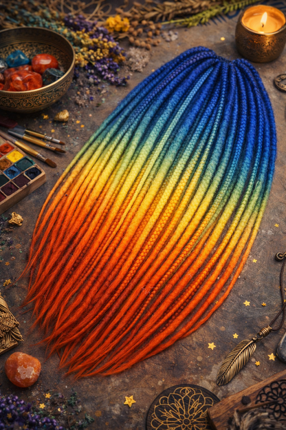 Boho Dreads Blue Orange Ombre | Fake Dreads Extensions 50–60 cm