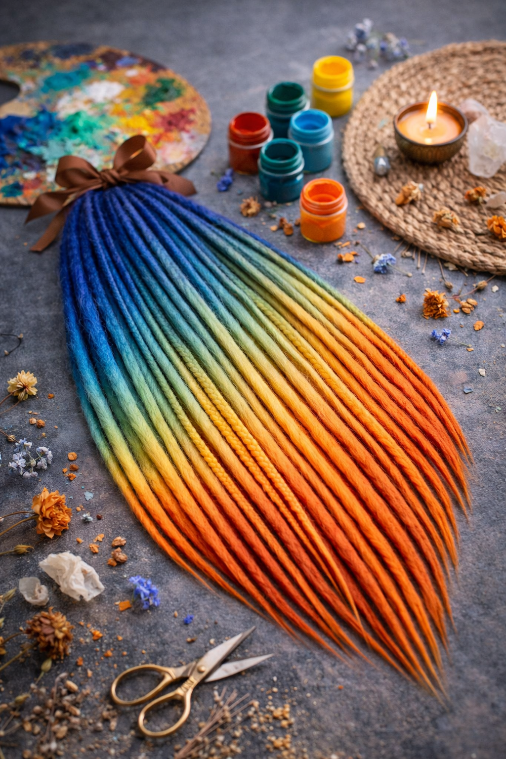 Boho Dreads Blue Orange Ombre | Fake Dreads Extensions 50–60 cm