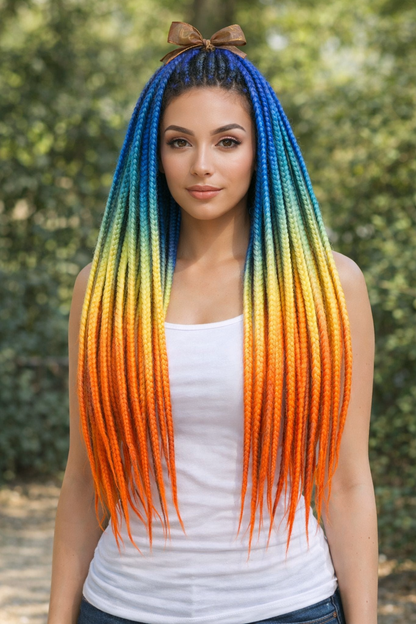 Boho Dreads Blue Orange Ombre | Fake Dreads Extensions 50–60 cm