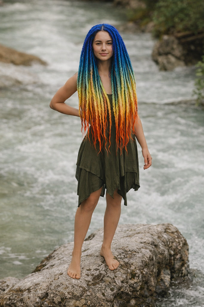 Boho Dreads Blue Orange Ombre | Fake Dreads Extensions 50–60 cm