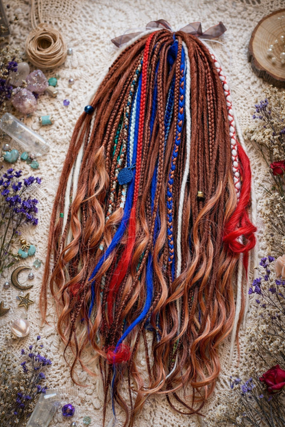 Kupferrotbraune Dreadlock-Extensions mit Locken – Weiche Synthetik-Dreads, leicht