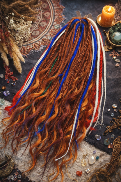 Kupferrotbraune Dreadlock-Extensions mit Locken – Weiche Synthetik-Dreads, leicht