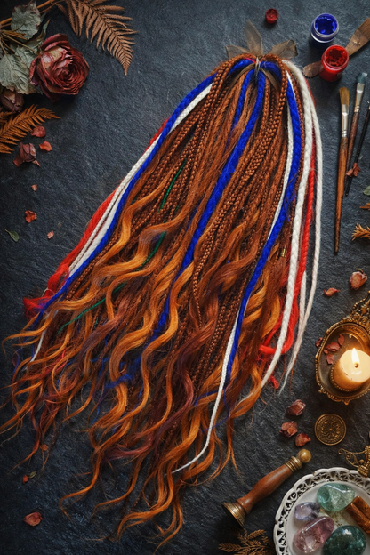 Kupferrotbraune Dreadlock-Extensions mit Locken – Weiche Synthetik-Dreads, leicht