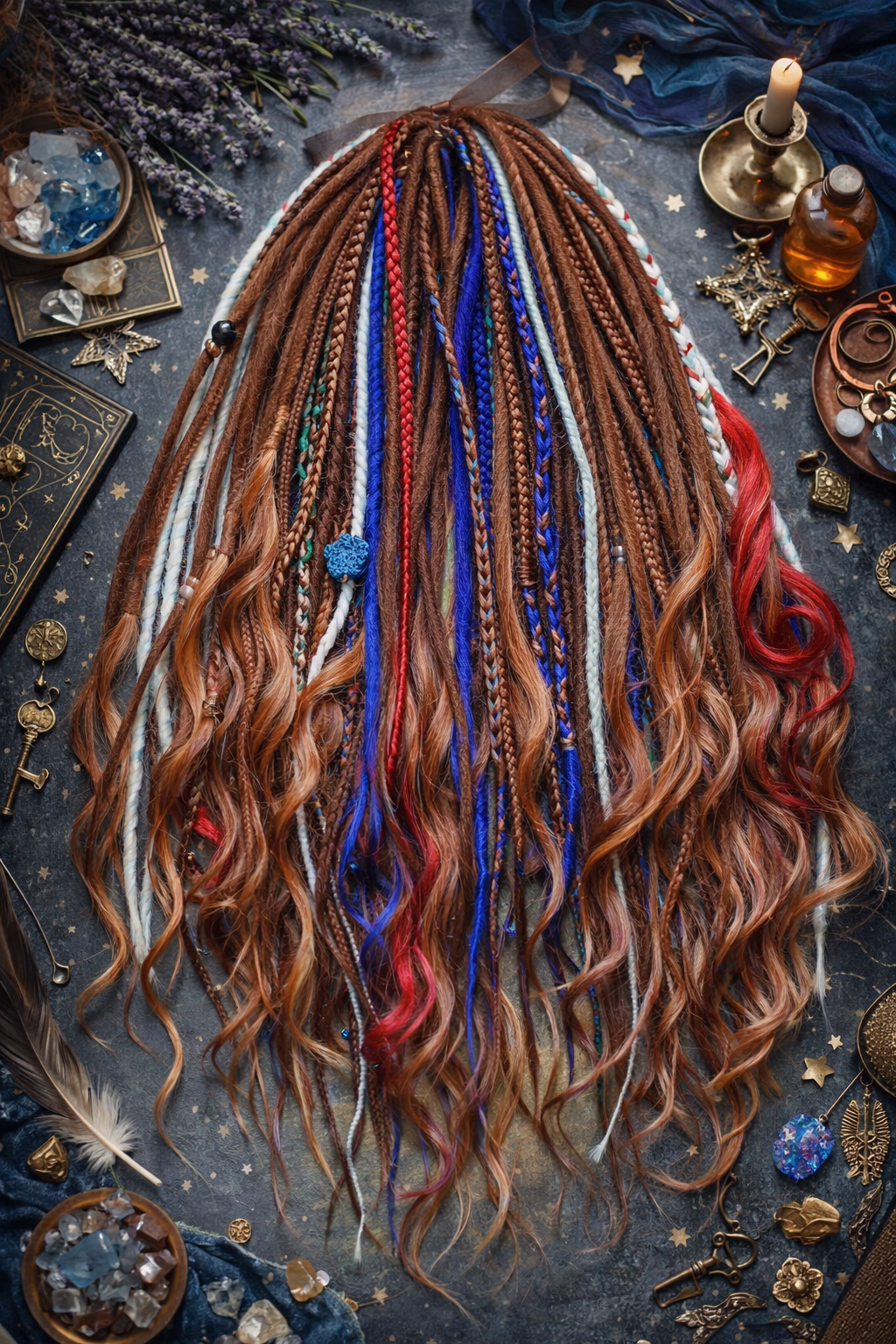 Kupferrotbraune Dreadlock-Extensions mit Locken – Weiche Synthetik-Dreads, leicht