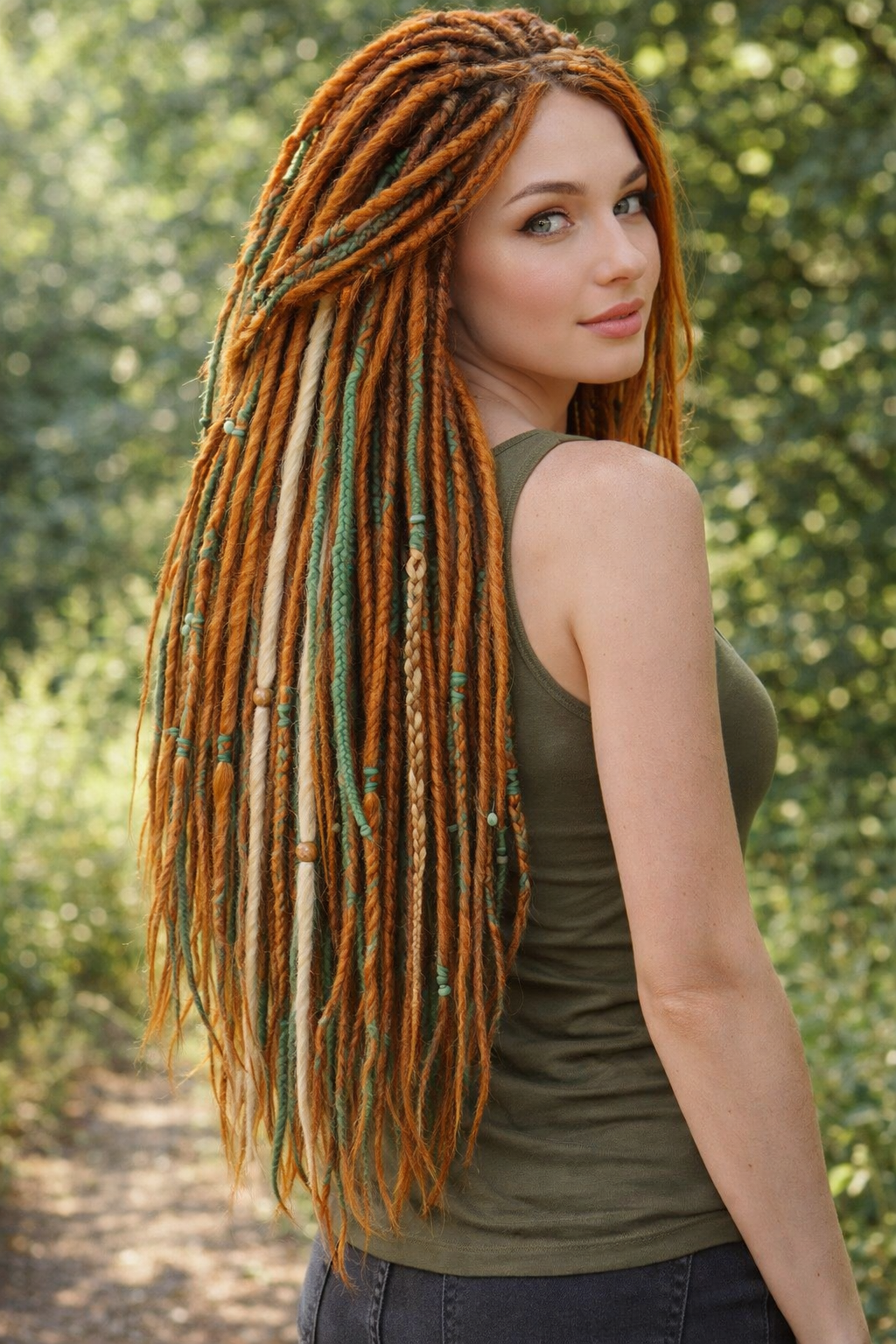 Boho Copper Green Blonde Double Ended Dreadlocks – Forest Style Synthetic DE Set