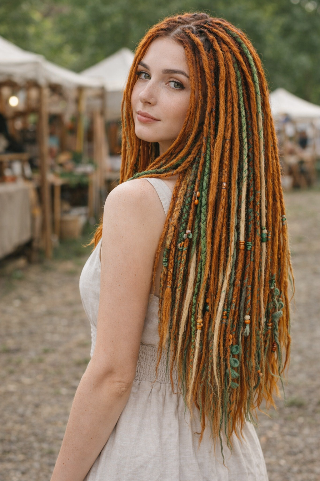 Boho Copper Green Blonde Double Ended Dreadlocks – Forest Style Synthetic DE Set
