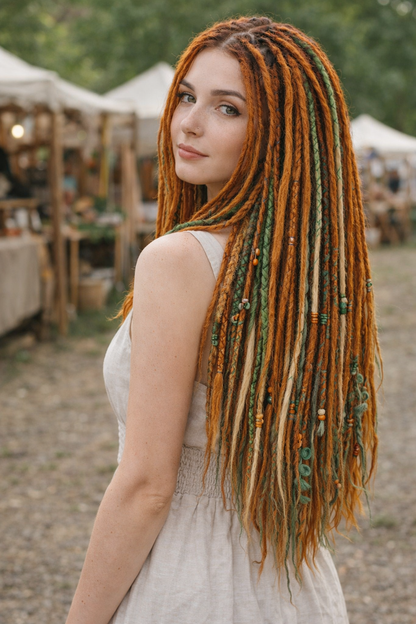 Boho Copper Green Blonde Double Ended Dreadlocks – Forest Style Synthetic DE Set