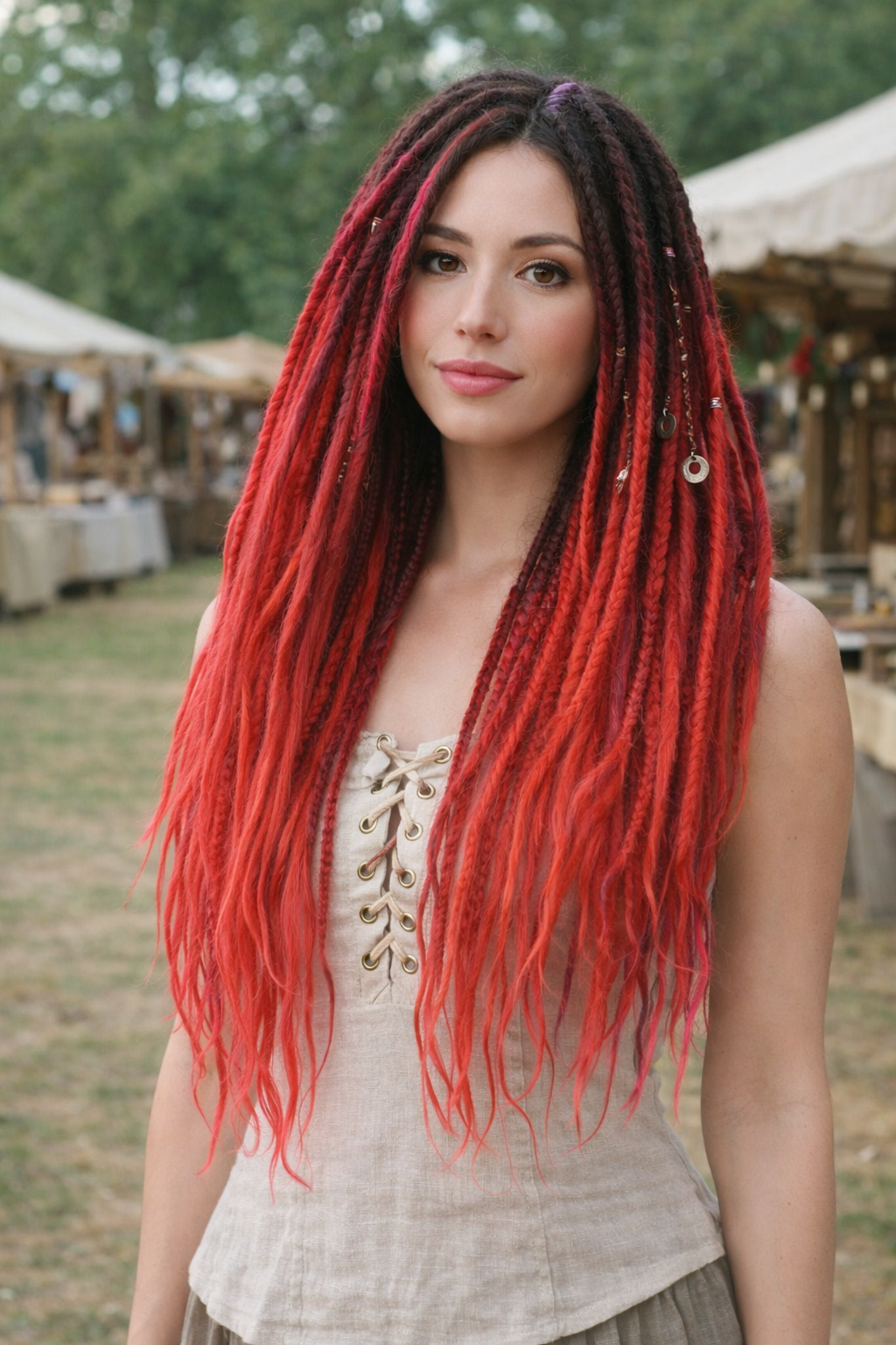 Boho Black to Red Ombre Double Ended Dreadlocks – Synthetic DE Dreads and Braids Set