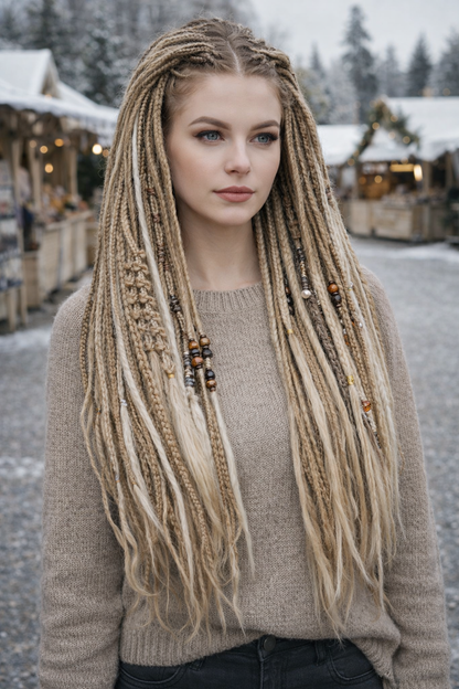 Dirty Blonde & Dark Blonde Double Ended Boho Fake Dreads with Braids