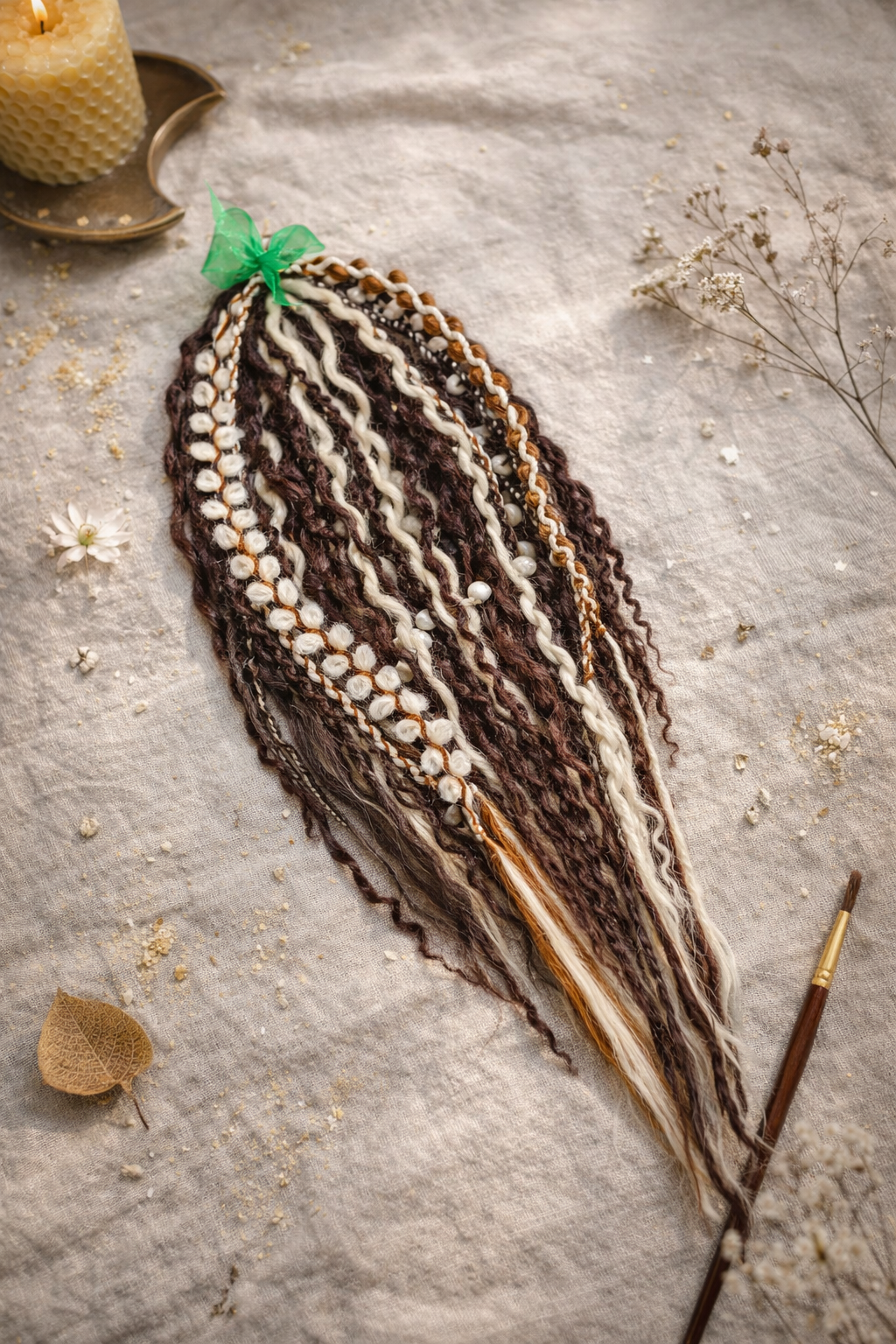 Boho Curly Dreads Dark Brown & Cream – Double Ended Synthetic Dread Extensions