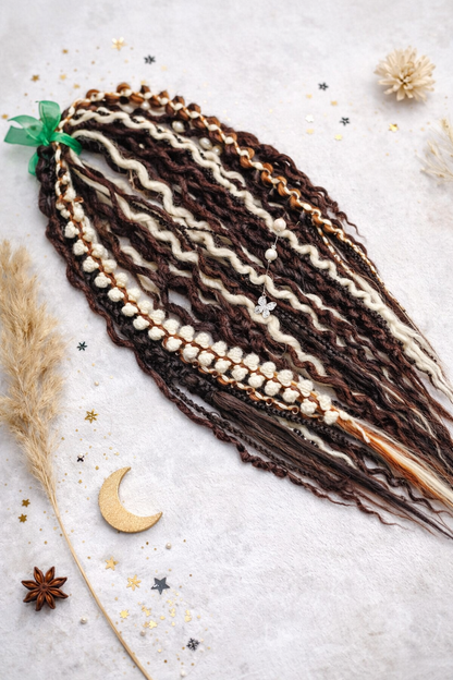 Boho Curly Dreads Dark Brown & Cream – Double Ended Synthetic Dread Extensions