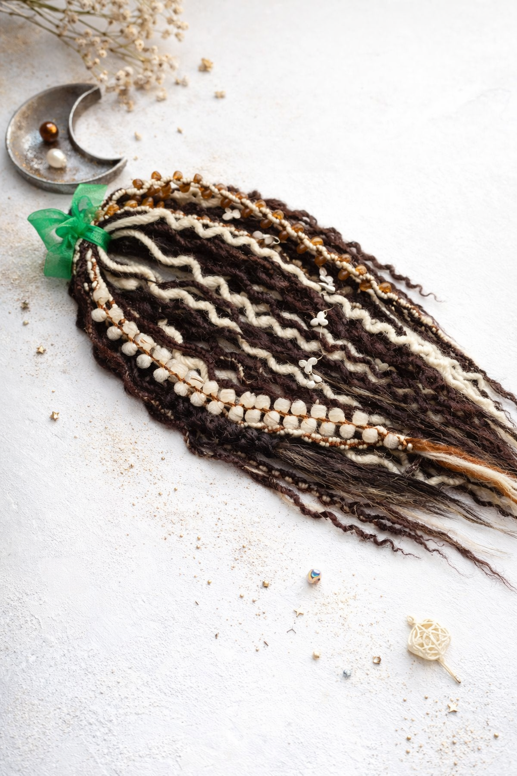 Boho Curly Dreads Dark Brown & Cream – Double Ended Synthetic Dread Extensions