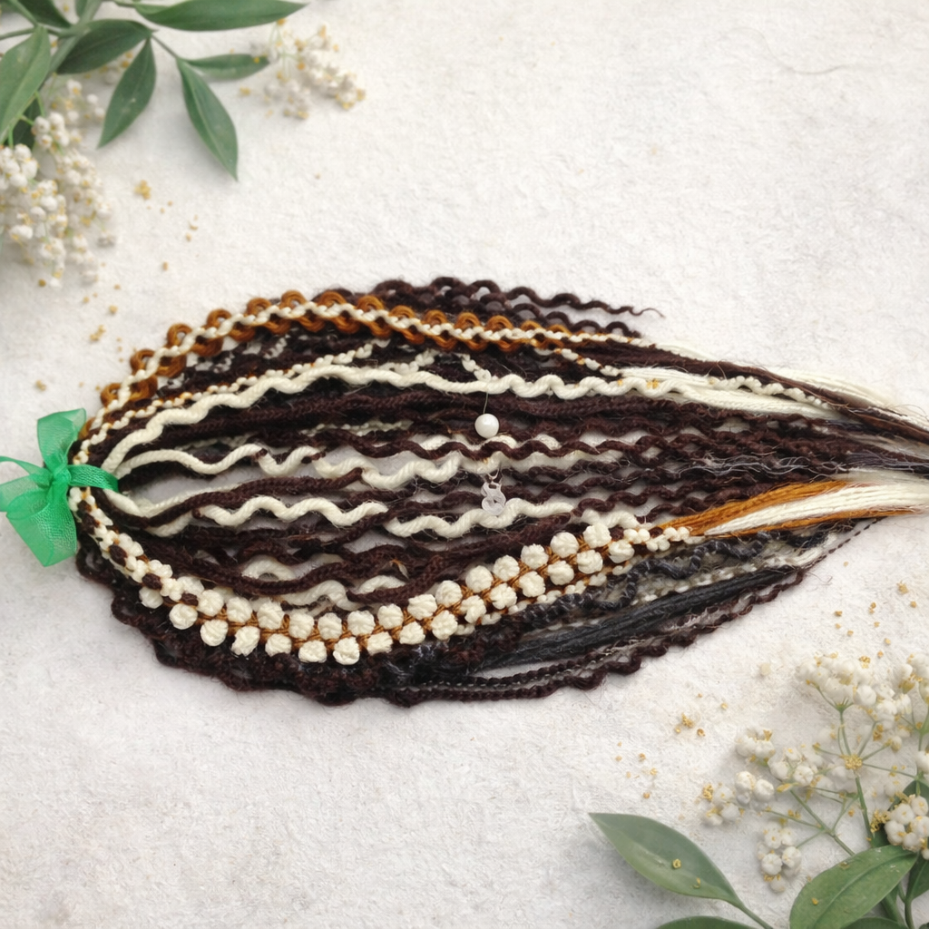 Boho Curly Dreads Dark Brown & Cream – Double Ended Synthetic Dread Extensions