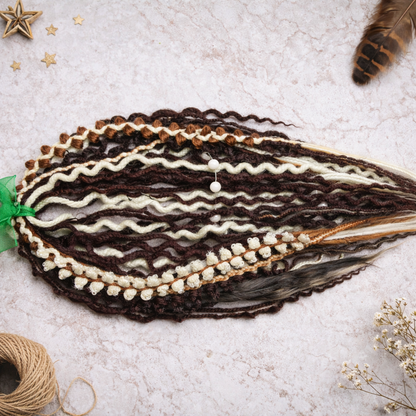 Boho Curly Dreads Dark Brown & Cream – Double Ended Synthetic Dread Extensions